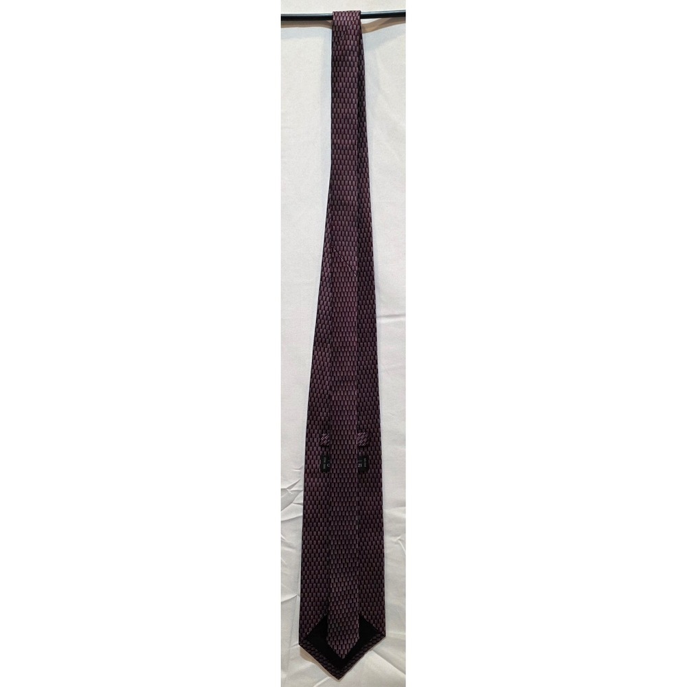 Carlo Palazzi Mens Silk Necktie Burgundy Blue Geometric Micro Pattern Hand Made - Picture 3 of 4